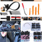 Automotive clip remover kit with red handle, orange pins, and reusable cable ties