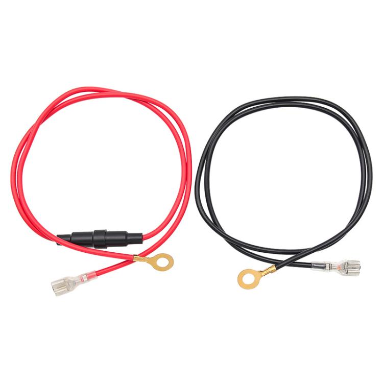 Two-wire car power harness with red and black leads and O-type ring terminal