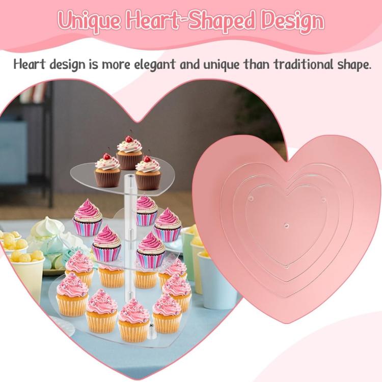 Heart-shaped acrylic cupcake stand with tiered clear plates