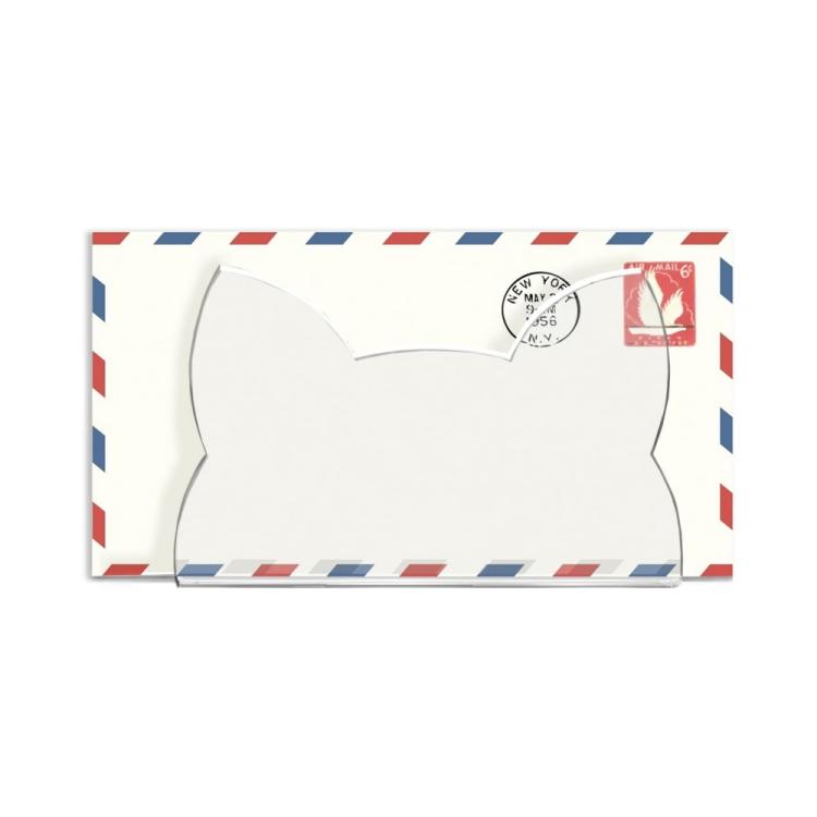 Cat-shaped desktop mail rack holding an envelope