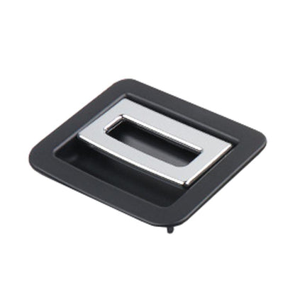 Black plastic trunk puller/buckle insert with silver metal center opening