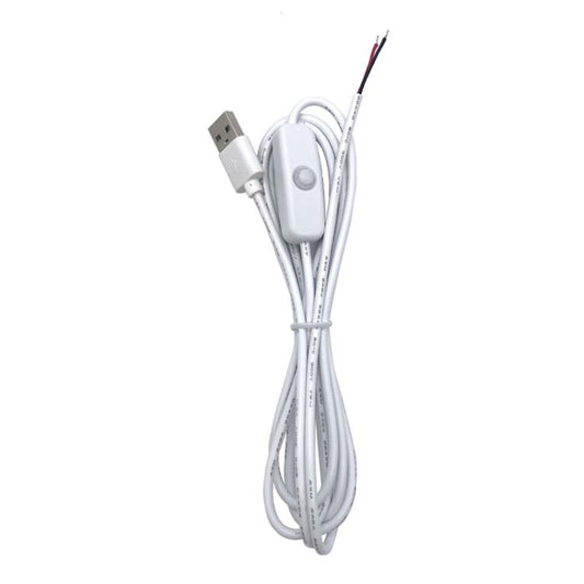 White USB power cable with inline ON/OFF switch and 2-pin output lead