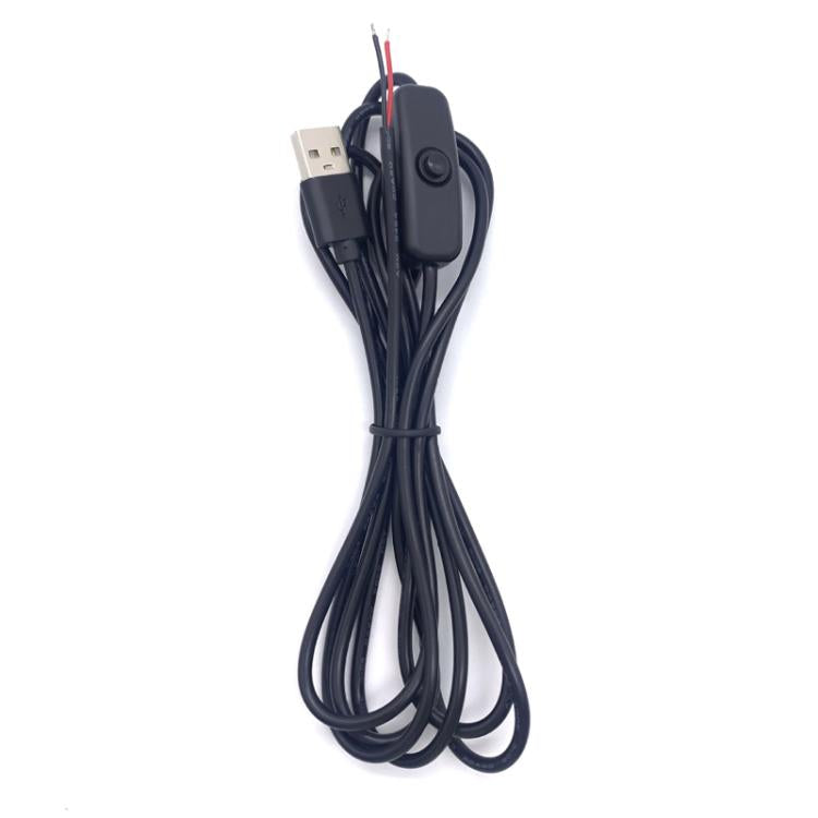 Black USB power cable with inline ON/OFF switch and 2-pin output lead