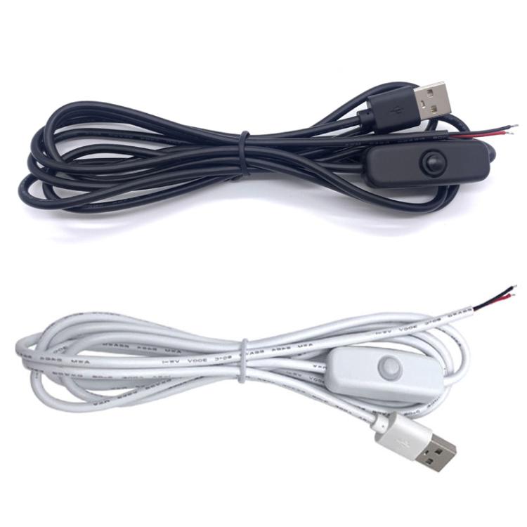 USB power cable set with inline switch, 2-pin leads in black and white