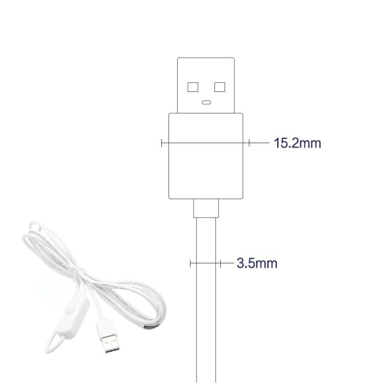 USB inline switch power cable with 2-pin connector, length and size diagram
