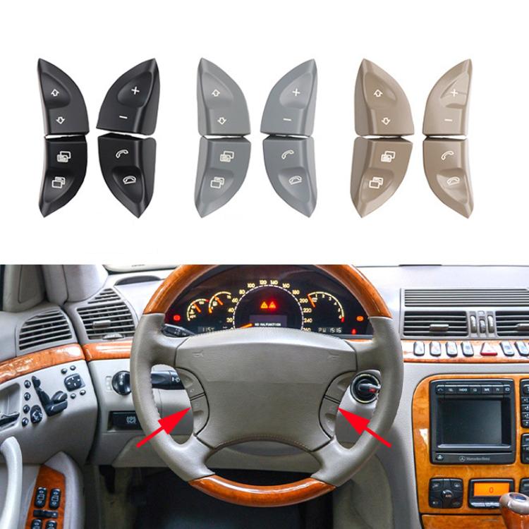 Steering wheel multi-function button cover set in black, gray and beige tones with icons