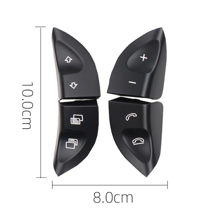 Black steering wheel multi-function button covers, size approx 8.0 cm, with plus and phone icons