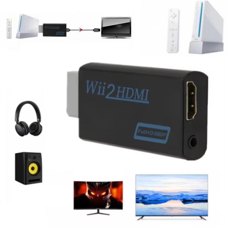 Black Wii 2 to HDMI converter with rear HDMI port and audio jack