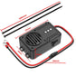 Ultrasonic repeller kit with black box, red/black leads, and labeled size measurements.