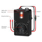 Black ultrasonic repeller with red wires, switch and fuse, and front speaker grille.