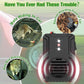 Black ultrasonic repeller device with glowing speaker area and red/black cables.