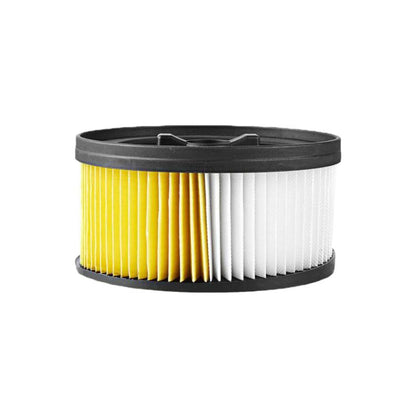 Vacuum filter cartridge with pleated yellow/white media and black rim