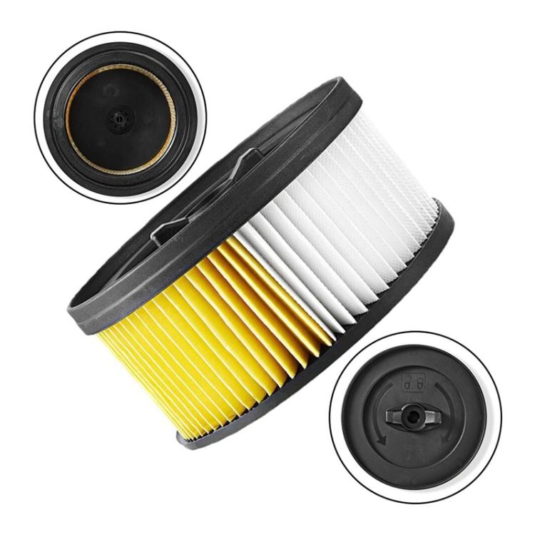 Vacuum filter cartridge set showing pleated yellow/white filters and black end caps