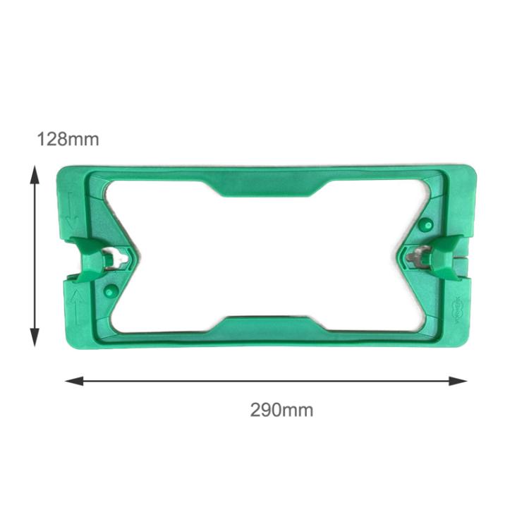 Green vacuum brush frame with 290 mm by 128 mm size