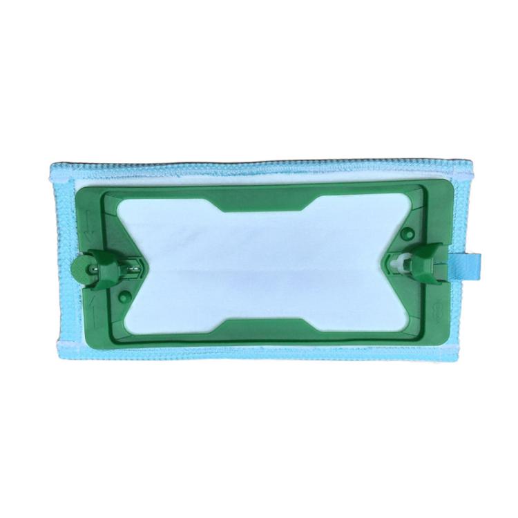 Green vacuum brush frame with blue microfiber pad