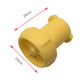 Yellow watering nozzle accessory with size dimensions, cylindrical connector
