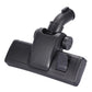 Black vacuum floor brush with dual side wheels and curved nozzle neck