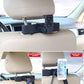 Car seatback hanging hook showing phone and bag hanging on a beige seat