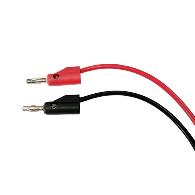 Banana plug test cable ends: red and black banana connectors with metal pins