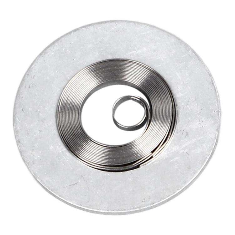 Metal watch movement winder disc with central ring and concentric threading