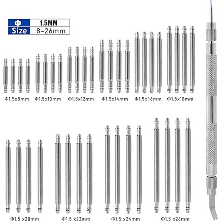 41-piece watch shaft pin tools, assorted metal rod sizes with grip handle