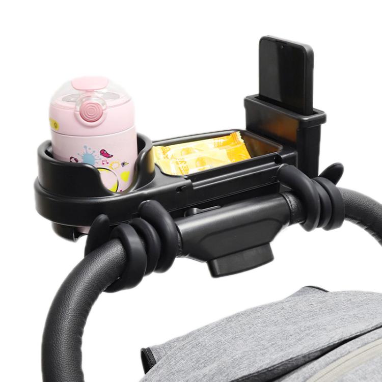 3-in-1 stroller tray cup holder with snack tray and phone holder, black frame