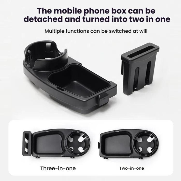 3-in-1 stroller phone box and snack tray components, black plastic