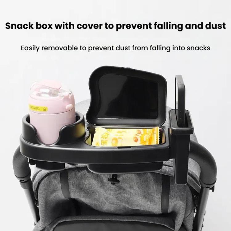 3-in-1 stroller tray cup holder with covered snack area and side insert, black
