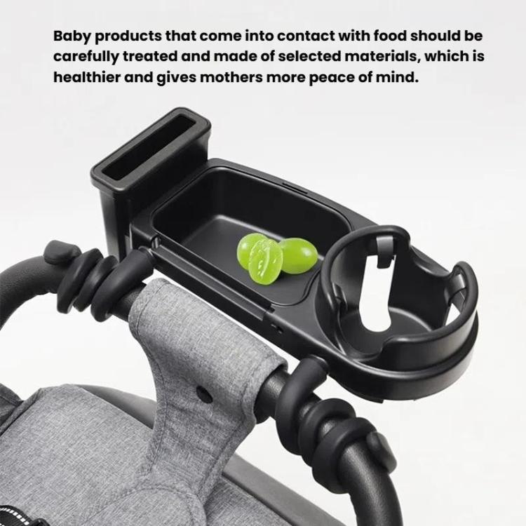 3-in-1 stroller tray cup holder with phone box and cup cradle, black and gray