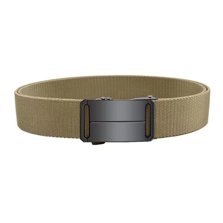 Beige tan stretch fabric belt with automatic buckle