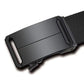 Black stretch belt with metal automatic buckle close-up