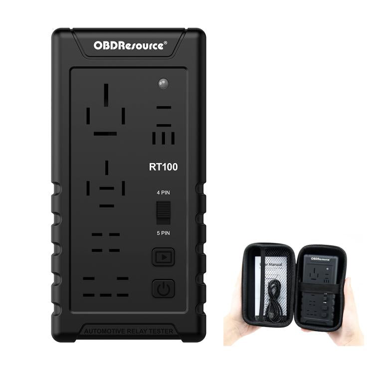 OBD relay tester RT100 with compact case and hand-held relay test device
