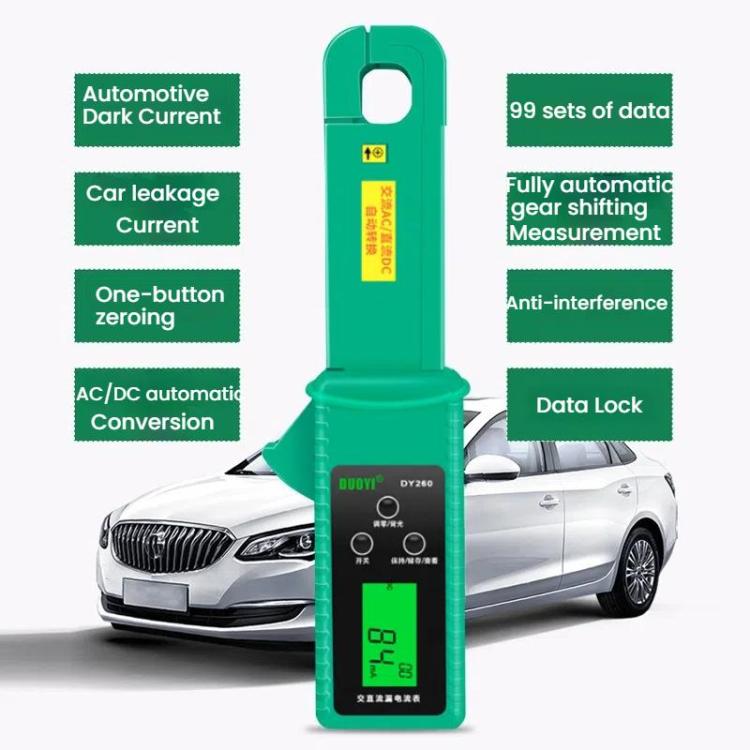 Green clamp meter tester for car leakage current with data lock and LCD screen
