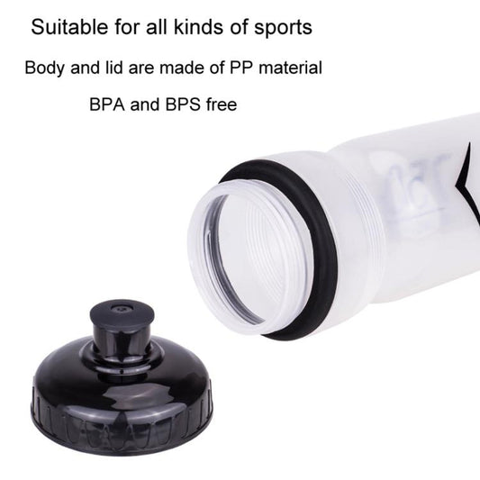 White sports bottle with removable black lid and open drinking rim