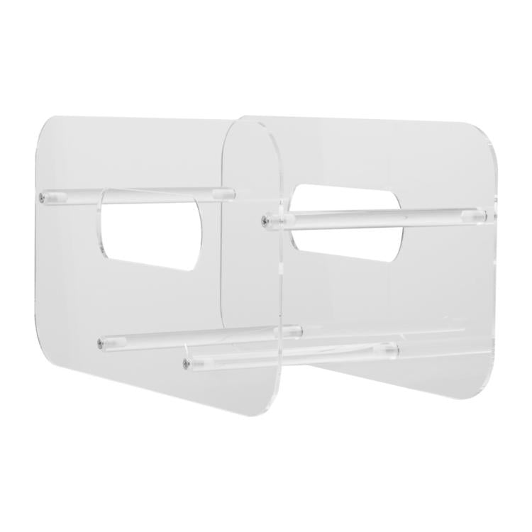 Acrylic plate display stand with two horizontal support bars and side cutouts