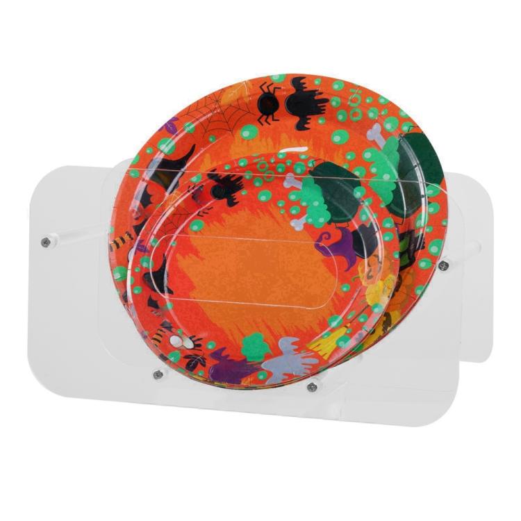 Acrylic plate display stand holding a colorful decorative plate with illustrated animals
