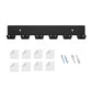 Black metal key hook rack with six angled hooks and mounting hardware