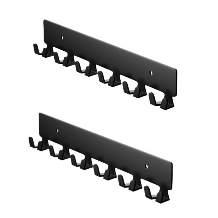 Two-piece black key wall hook rack set, each with six angled hooks