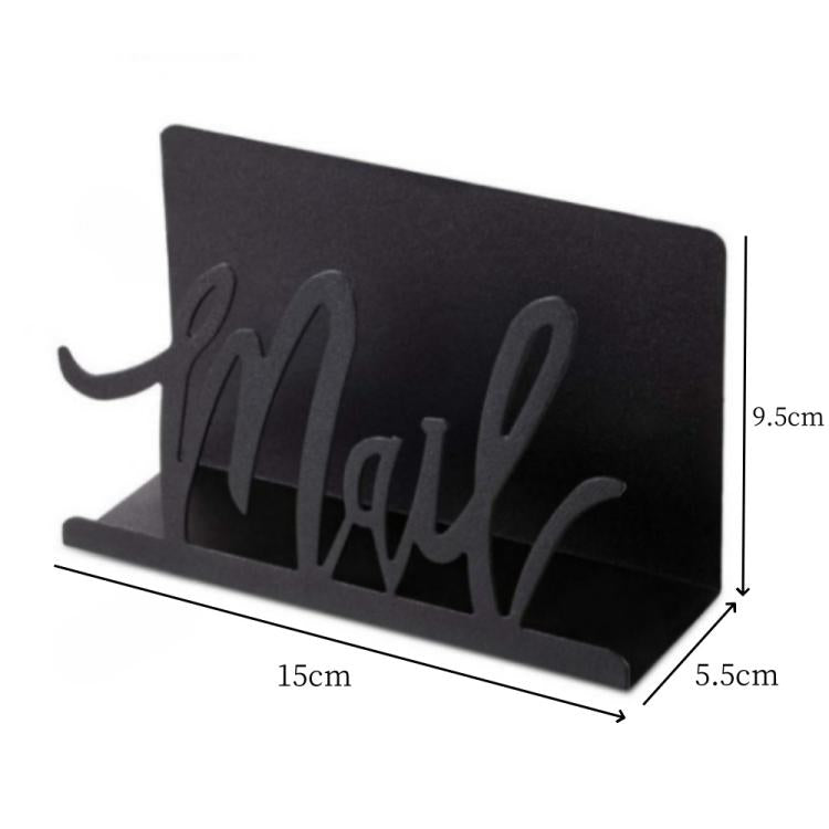 Black metal mail letter storage rack, 15cm wide, with 'Mail' cutout