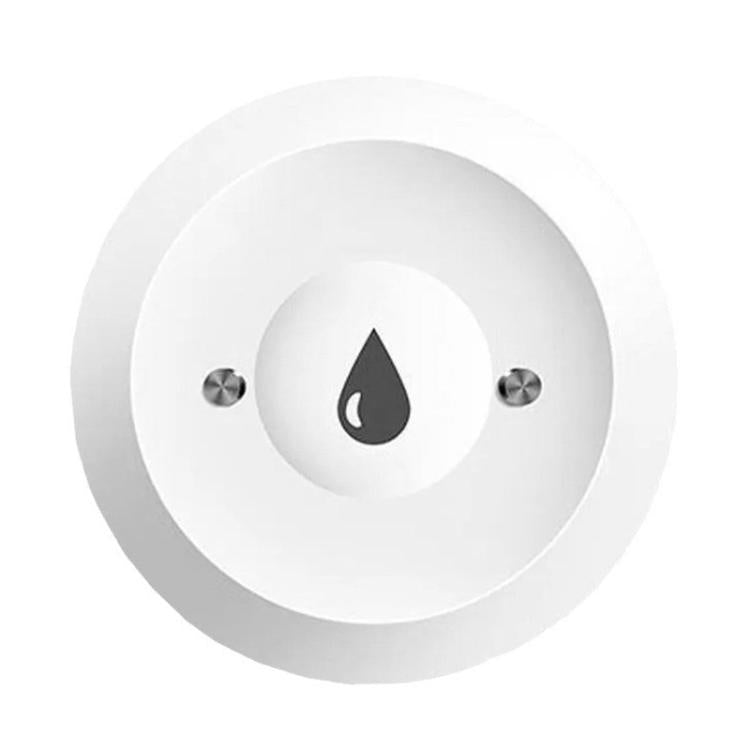 Water leak detector sensor, white circular device with water droplet icon