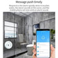 Water leak detector sensor shown with smartphone alert notification in bathroom