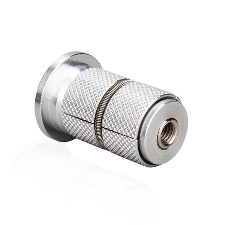 Knurled silver bicycle fork expansion core screw with threaded center hole