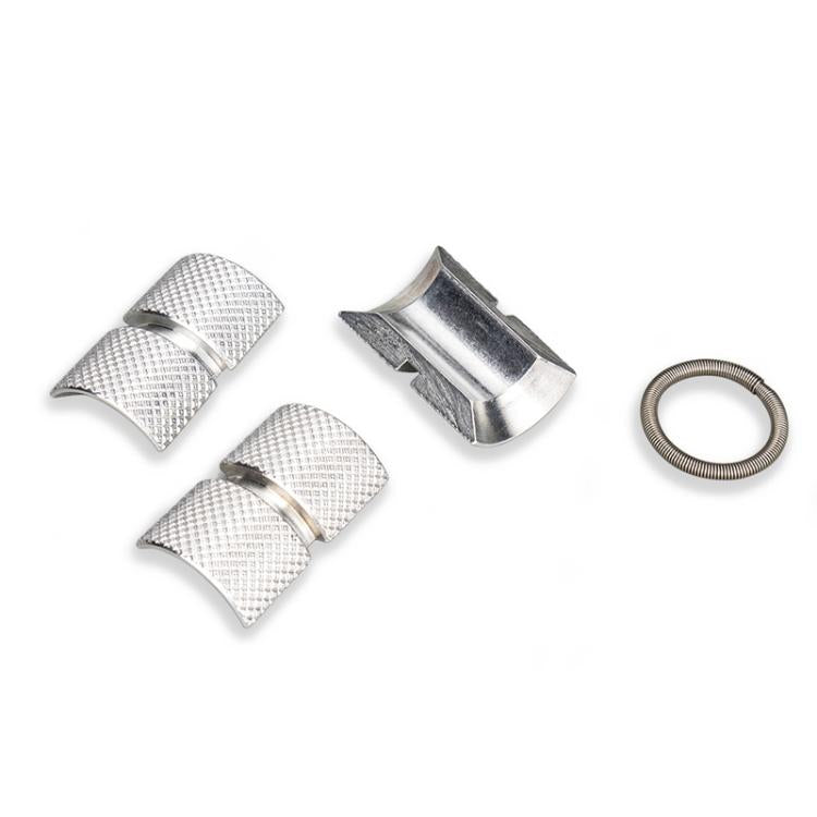 Bicycle fork expansion core components: knurled sleeves, metal caps, and spring ring