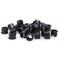 Pile of black Schrader-to-Presta valve adapter sleeves (10 pcs)