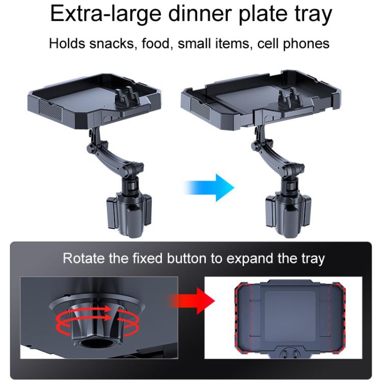 Expandable 360° dinner plate tray with rotating support, black and gray
