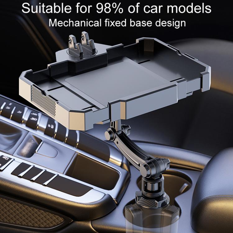 Car 360 rotating dining tray with adjustable phone holder, mechanical fixed base