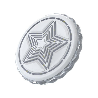 Round magnetic LED car roof light with raised star emblem in white housing