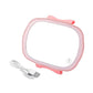 Pink oval LED vanity mirror for car sun visor, with USB charging cable