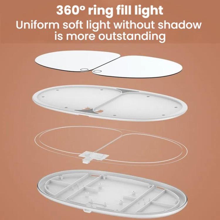 Car sun visor LED mirror showing 360-degree ring light and open lighted housing