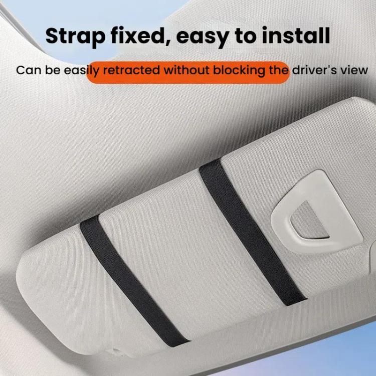 Car sun visor LED mirror mounting strap with buckle-style attachment